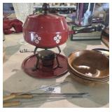 1970's Red Enamel Fondue Set