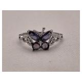 Vintage Amethyst Crystal Butterfly Ring