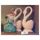 2 Swans & A Flamingo Planters