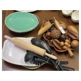 Carved Wood Fruit Bowl & Misc.