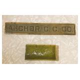 Vintage 'ANCHOR C.C. Co.' Brass Name Plate