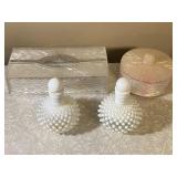 Pair of Hobnail Opalescent Dresser Bottles