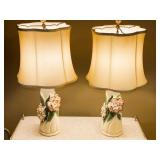Pair of Vintage Floral Pottery Lamps