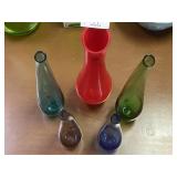 5 Hand Blown Glass Vases
