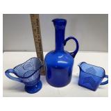 Vintage Cobalt Blue Glass Pitcher Lot