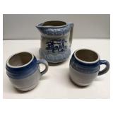 Blue Pottery Cups & Pitcher Lot