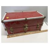 Vintage Red Metal Storage Case or Doll Trunk
