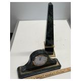 Marble Clock & Obelisk Desk Set