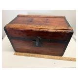 Antique Wooden Flat Top Trunk