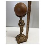 French Cherub Stand with Wood Sphere Sculpture