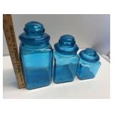 Blue Glass Canister Set of 3