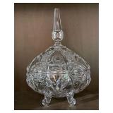 Vintage Tri-Footed Crystal Candy Dish & Spire Lid