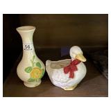 Hull Pottery Vase & Goose Planter