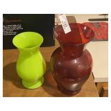 2 Colored Glass Vases