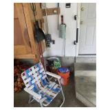 Lawn Chair, Fire Extinguisher, Brooms and Misc.