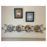 Plate Rack with 4 Knowles Plates & 2 Framed Prints