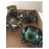 Dandelion Cup & 3 Small Carnival Glass Bowls