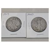 2 Walking Liberty Half Dollars