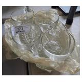 4 Vintage Glass Snack Trays & Cups