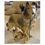 Vintage Ceramic Collie Dog & 2 Pups