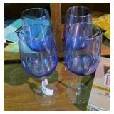 Glass Sapphire to Clear Stem Wine Glasses