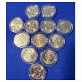 12 Presidential Golden $1 Coins