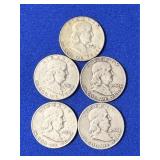 5 Franklin Silver Half Dollars