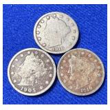 Three Liberty Head V Nickels