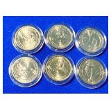 Six Presidential Golden Dollars