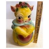 Vintage Pig Cookie Jar w/ Floral Hat