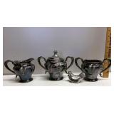 Silverplate Tea Set & Hen Ring Holder