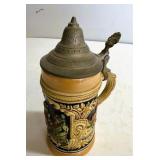 German Relief Beer Stein w/Pewter Lid