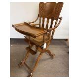 Antique Folding High Chair & Tray