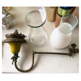 Gas Light Arm & 2 Glass Chimneys