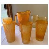 Carnival Glass & 6 Glasses