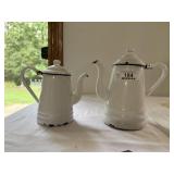 2 White Porcelain / Enameled Teapots