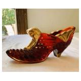 Signed Fenton Art Glass Shoe