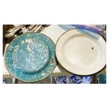5 Granite Ware Blue / White Plates
