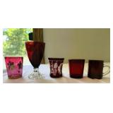5 Small Vintage Ruby Red Glasses