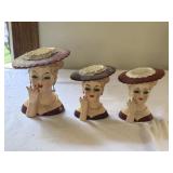 Set of 3 Napco Lady Head Vases