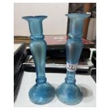 2 Iridescent Glass Candlesticks