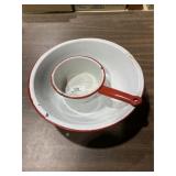 Red / White Porcelain Enamel Pan & Bowl