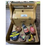 Vintage Wooden Shoe Box & Contents