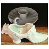 Glazed Porcelain Shoe, Candleholder & Bowl