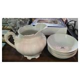6 Porcelain Bowls & Ornate Pitcher