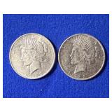 Two 1923 D Silver Peace Dollars