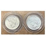 Two 1923 D Silver Peace Dollars