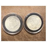 Two 1922 S Silver Peace Dollars