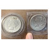 Two 1923 D Silver Peace Dollars