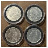 Four 1921 Morgan Silver Dollars